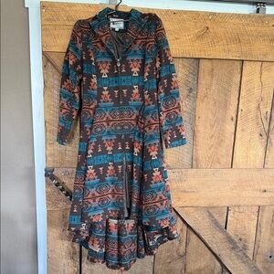 Geometric Patterned Brown and Teal Utility Jacket